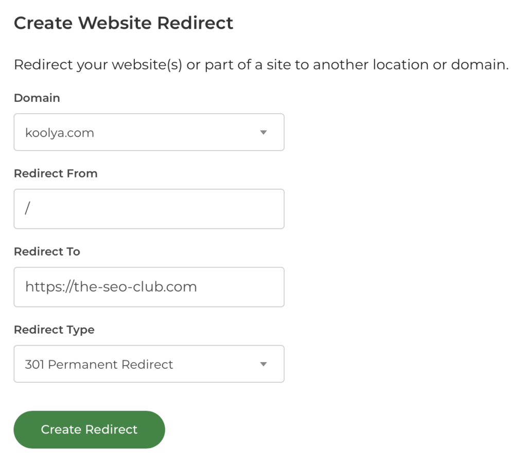 how to create a 301 domain name redirect