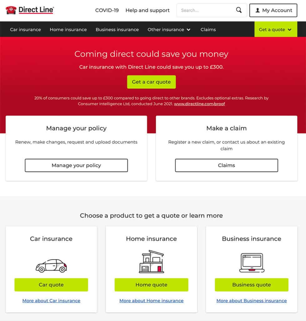 direct line website example
