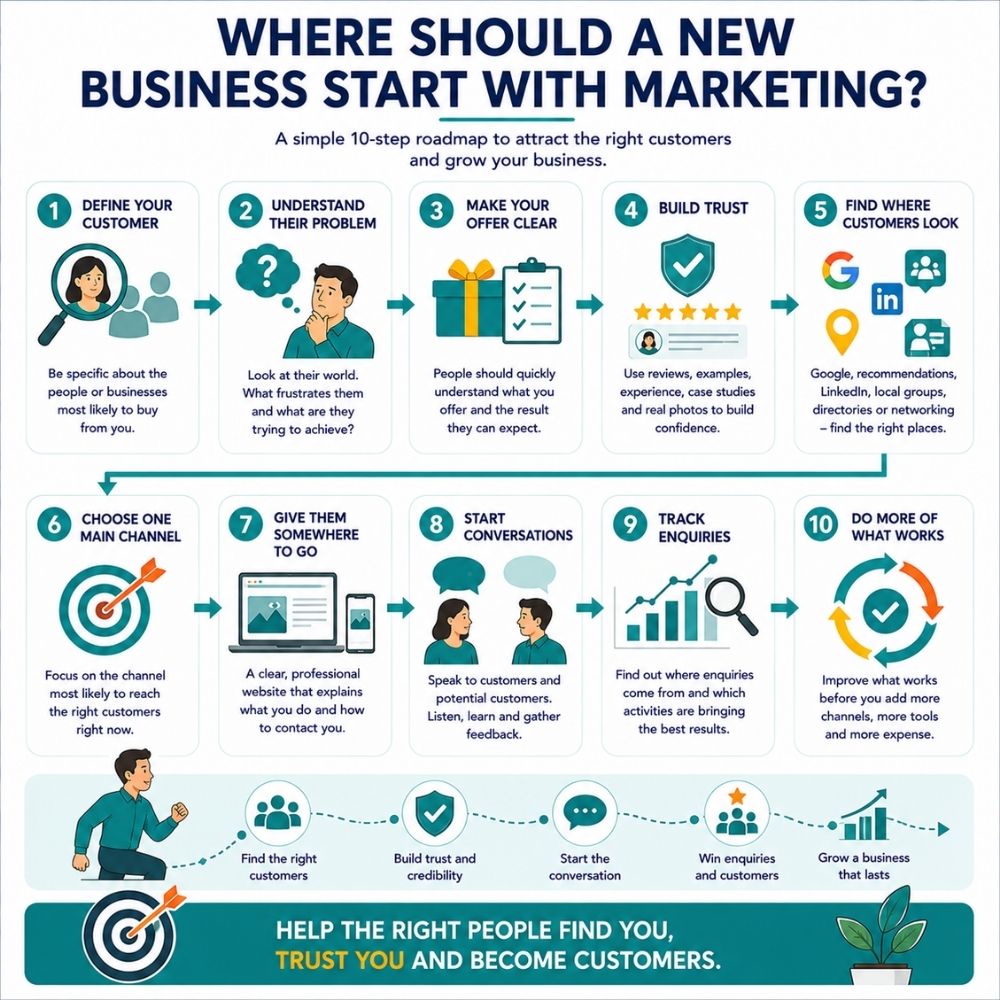 where should a new business start with marketing
